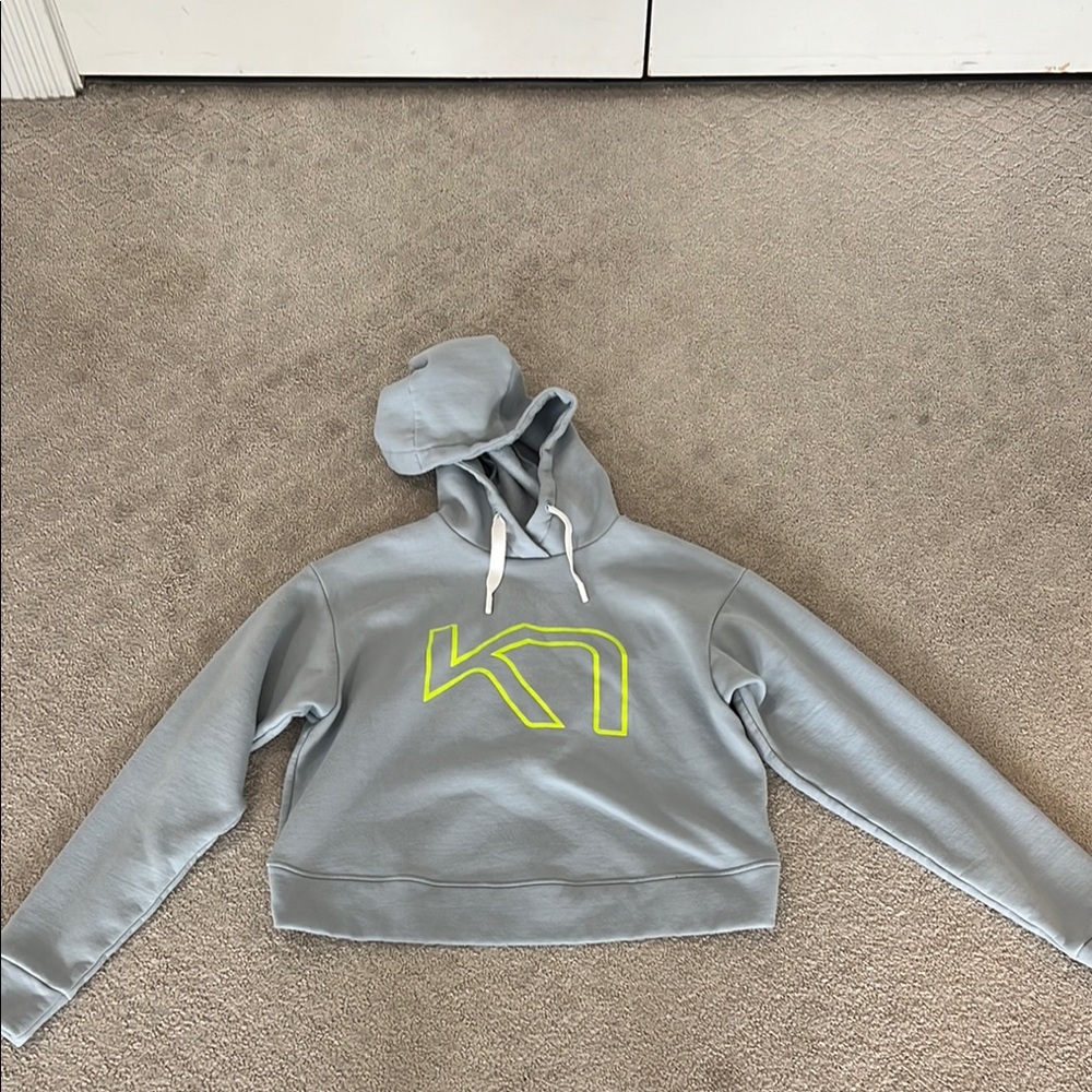 Kari Traa Gray Cropped Hoodie with Neon Yellow Logo - Size M
